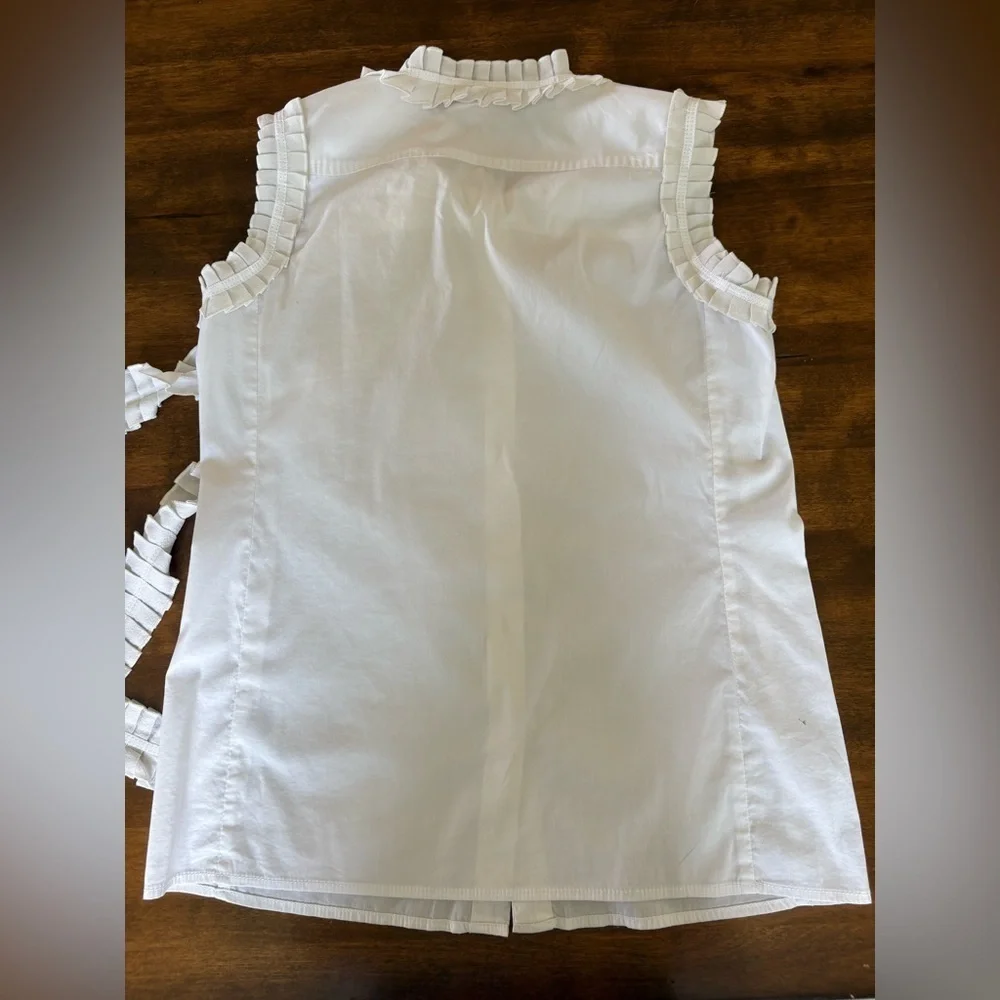 Tory Burch White Ruffle Sleeveless Blouse Size 2